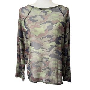 Nili Lotan Camouflage Silk Long-Sleeve Top Green & Brown Size XSmall